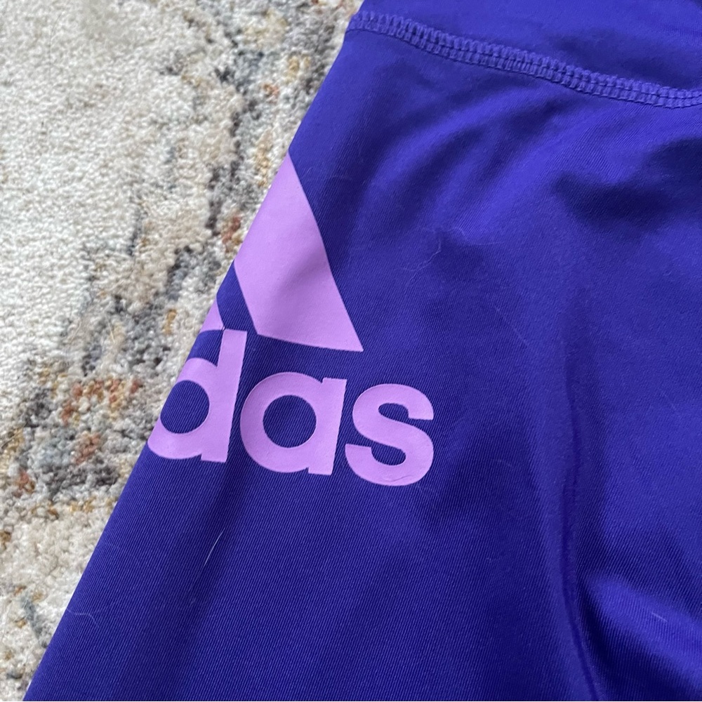 Adidas Leggings Girls Size 10/12 Purple Aqua Green Logo - Picture 3 of 8